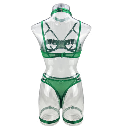 5-Piece Hollow Lingerie Set – Sensual Open Bra & Brief Outfit