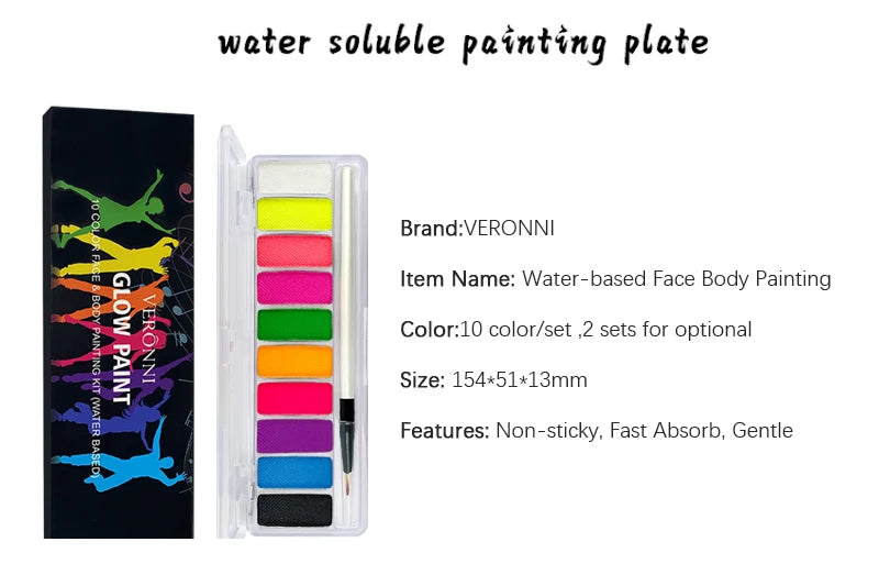 10-Color Glow Neon UV Face & Body Paint – Fluorescent Party Makeup Oil