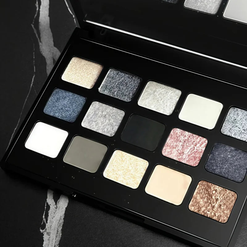 15-Color Pearl Glitter Eyeshadow Palette – Smoky, Cool-Toned, Waterproof Makeup