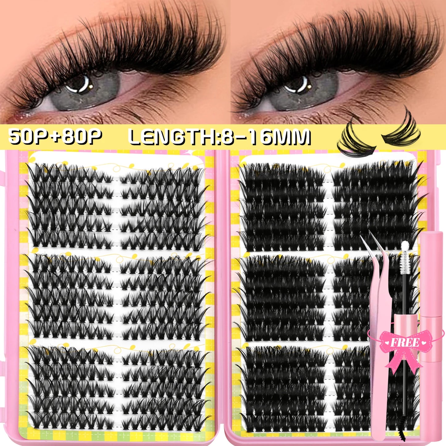Lash Clusters Kit – 540PCS Cat-Eye Lash Extension Set with Bond & Seal