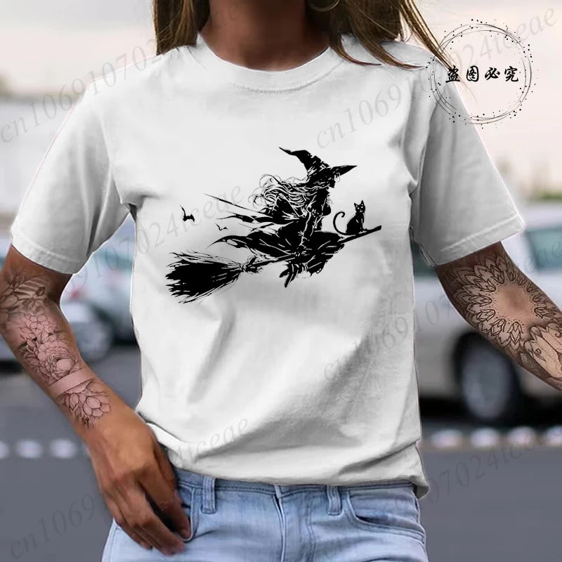 Flying Witch & Black Cat Spooky Season Shirt