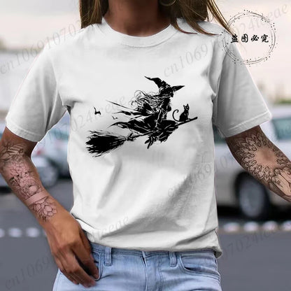 Flying Witch & Black Cat Spooky Season Shirt
