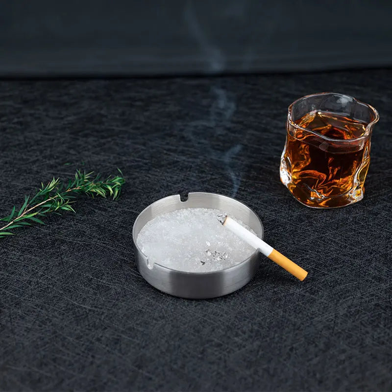 Tabletop Stainless Steel Ashtray – Modern Silver Design with Slot