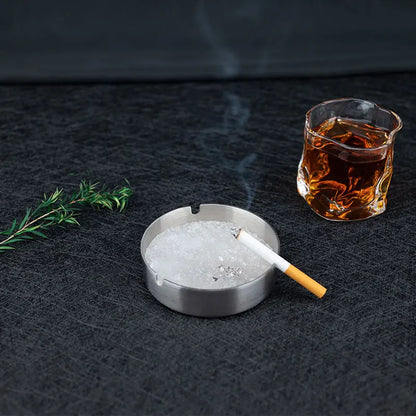 Tabletop Stainless Steel Ashtray – Modern Silver Design with Slot