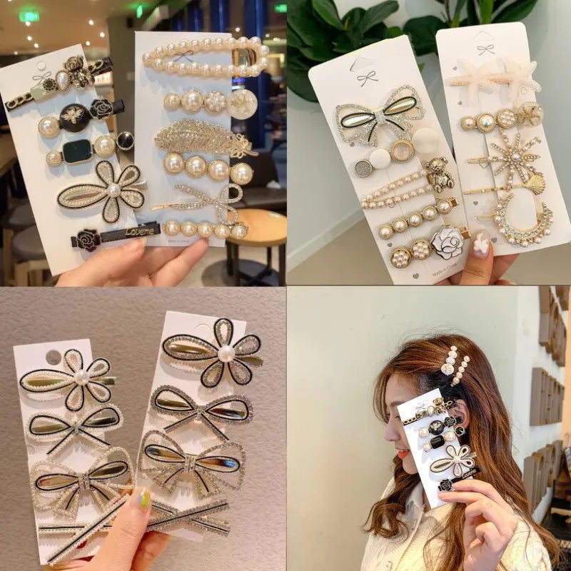 Handmade Pearl & Rhinestone Hairpin Set – Elegant Barrettes for Women