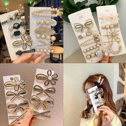 Handmade Pearl & Rhinestone Hairpin Set – Elegant Barrettes for Women