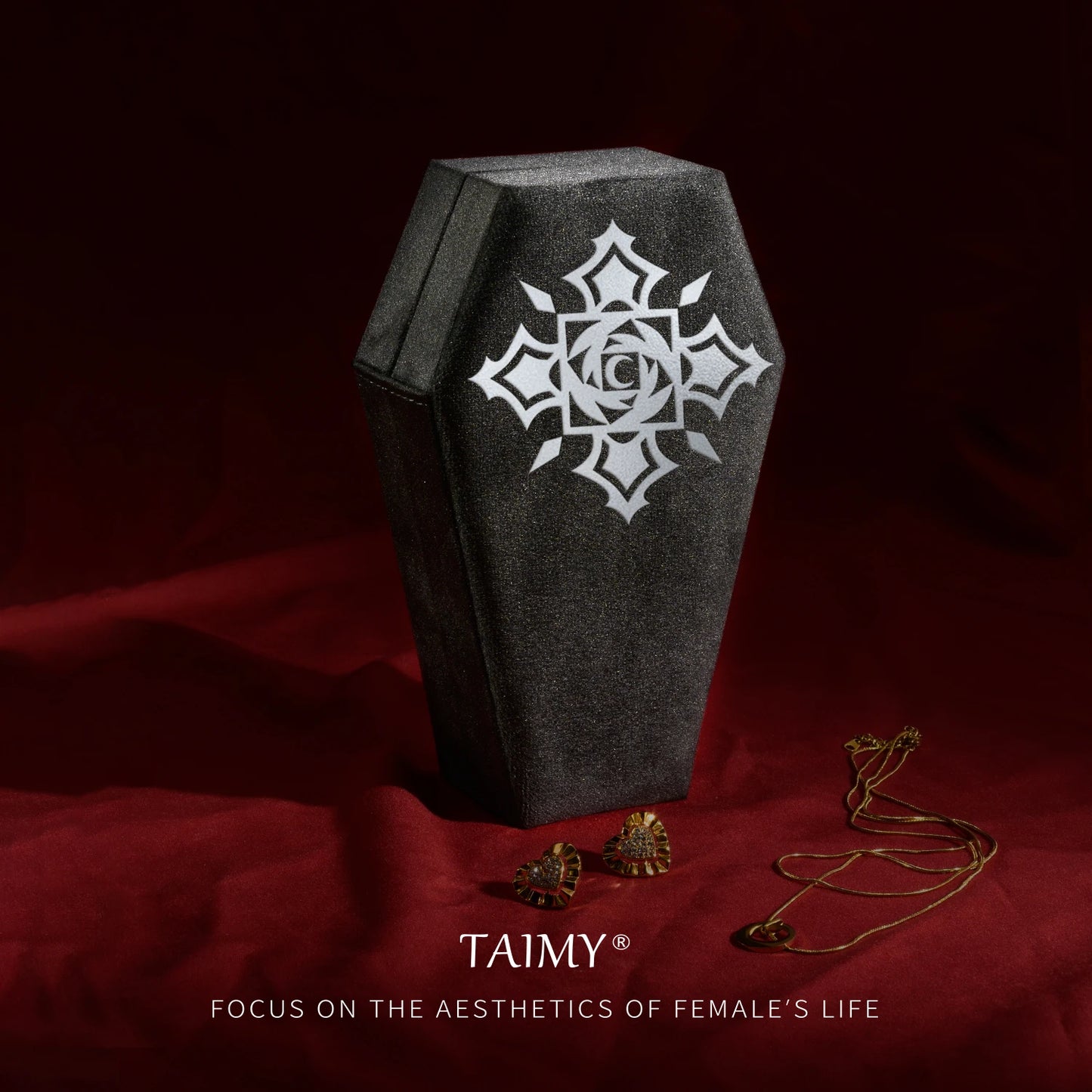 Gothic Velvet Coffin Jewelry Box – Customizable Ring & Necklace Display Case