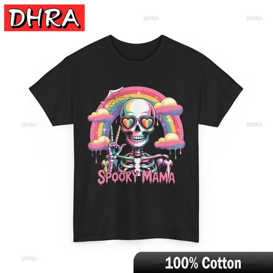 Spooky Mama Rainbow Skeleton Peace Sign Shirt