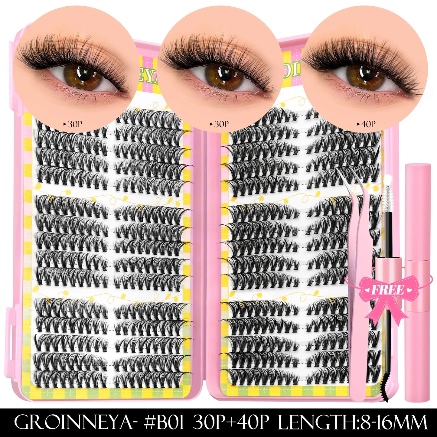 Lash Clusters Kit – 540PCS Cat-Eye Lash Extension Set with Bond & Seal