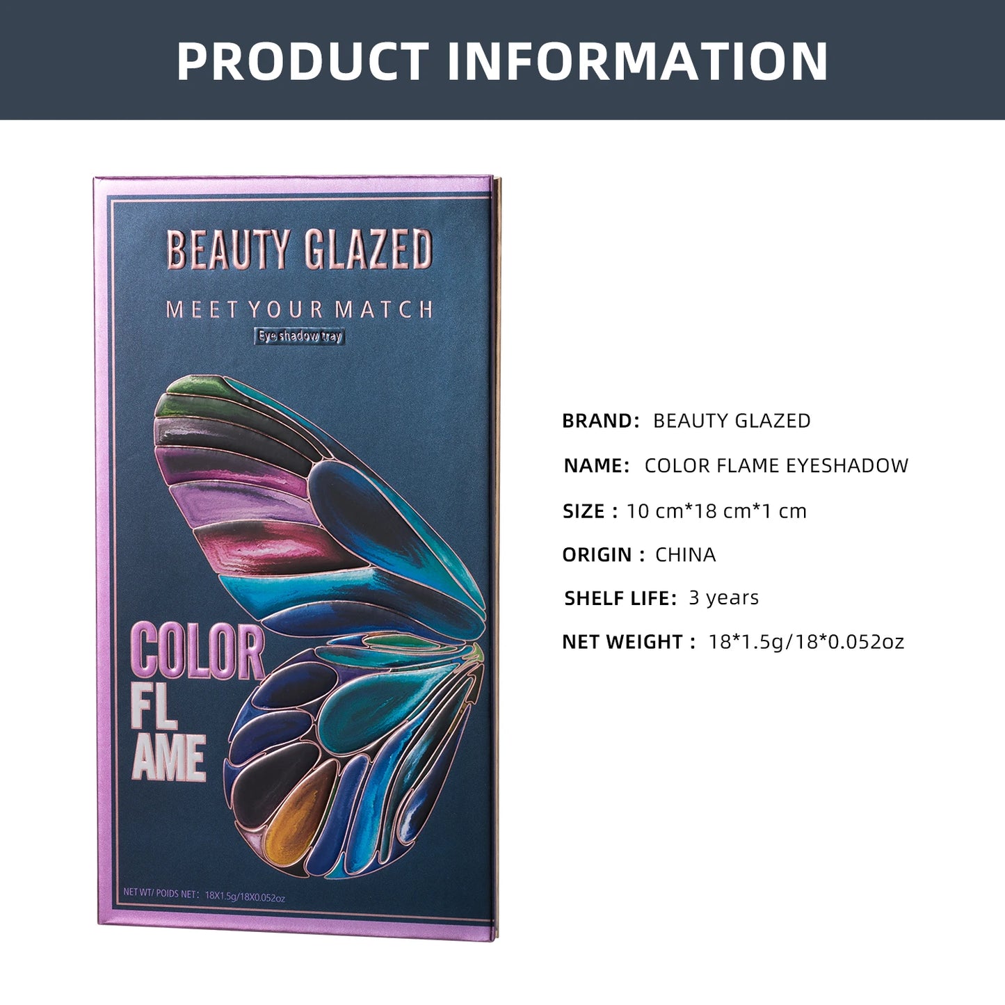 Butterfly 18-Color Eyeshadow Palette – Matte, Shimmer & Metallic Finishes