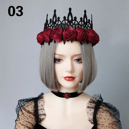 Vintage Gothic Rose Crown – Black Witch Headband Tiara