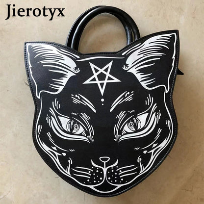 Gothic Pentacle Cat Shoulder Bag – Punk Rock Women’s Black Handbag