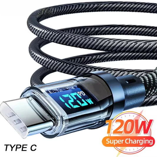 120W Type-C to Type-C Fast Charging Cable with LED Display