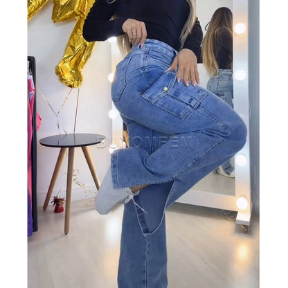 Y2K High-Waist Wide-Leg Pants – Baggy Streetwear Trousers for Women