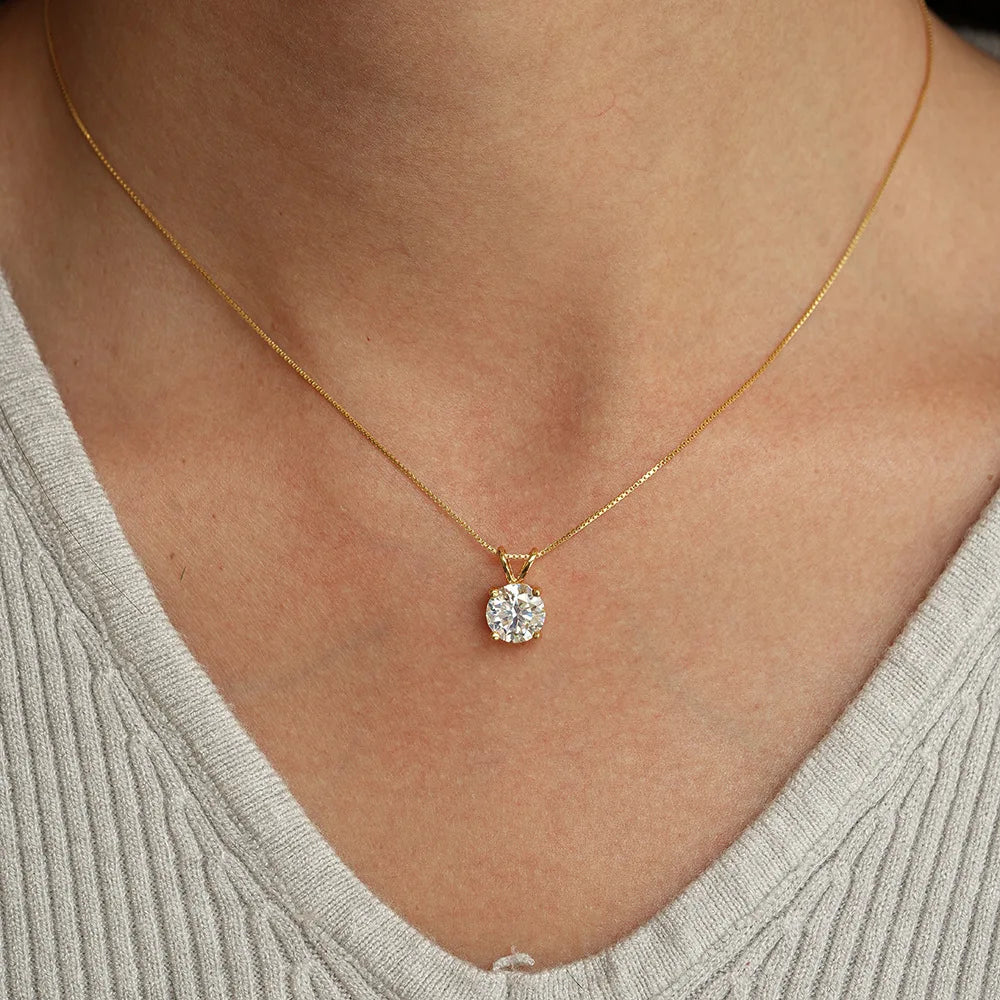 1-2CT Moissanite Pendant Necklace for Women, 14K Gold Plated