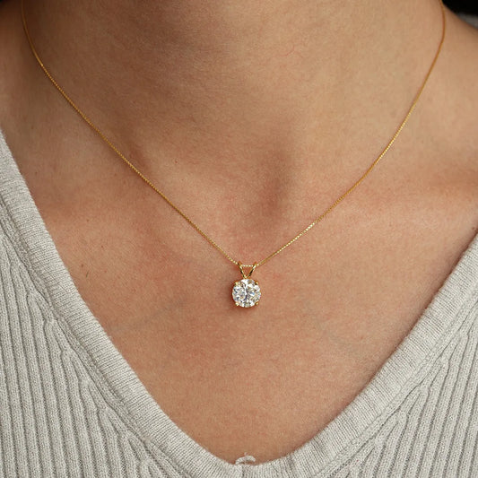 1-2CT Moissanite Pendant Necklace for Women, 14K Gold Plated