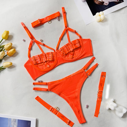 5-Piece Hollow Lingerie Set – Sensual Open Bra & Brief Outfit