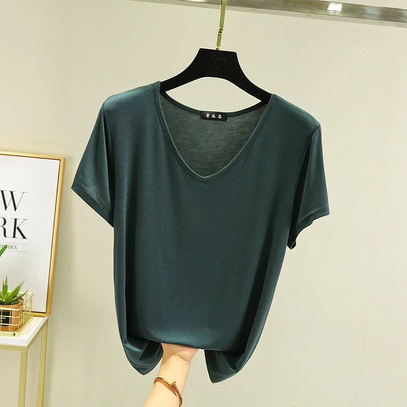 Women's Modal V-Neck Loose Fit T-Shirt