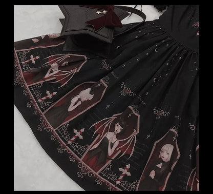 Dark Gothic Devil Print Lolita Dress