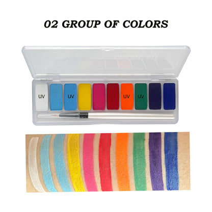 10-Color Glow Neon UV Face & Body Paint – Fluorescent Party Makeup Oil