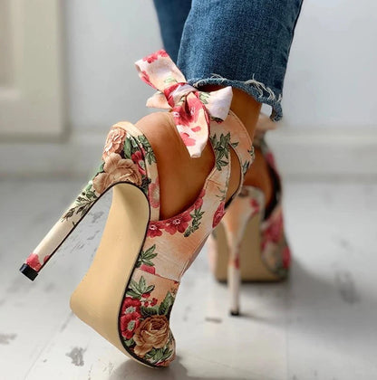 Lace-Up Peep Toe Ankle Strap High Heels