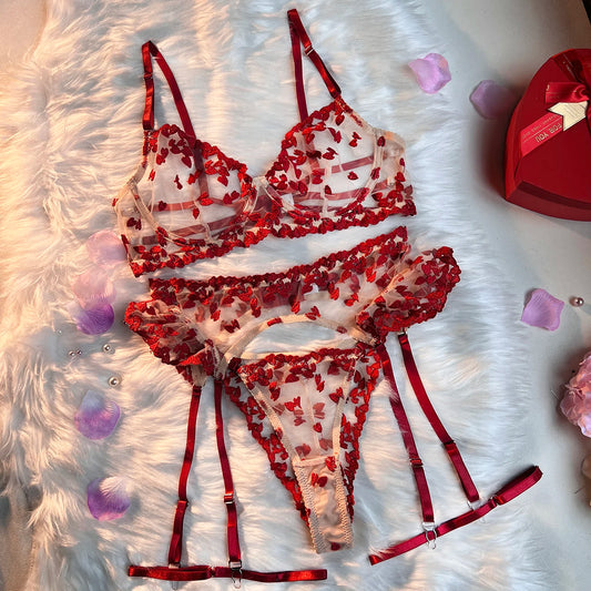 Heart Lace Embroidery Lingerie Set