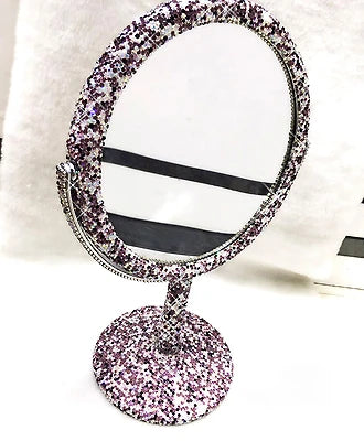 High-End Rhinestone Makeup Mirror – Rotatable Round Vanity Design