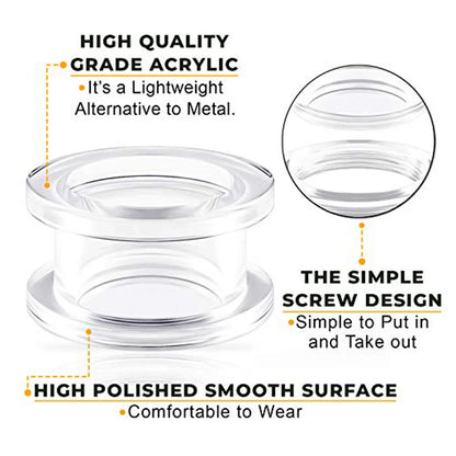 White Colored Acrylic Screw Ear Plugs &amp; Tunnels – 1 Pair (2–24mm)