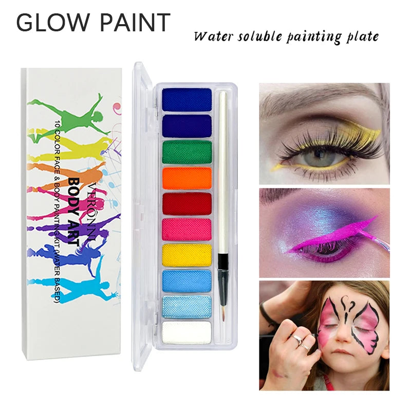 10-Color Glow Neon UV Face & Body Paint – Fluorescent Party Makeup Oil