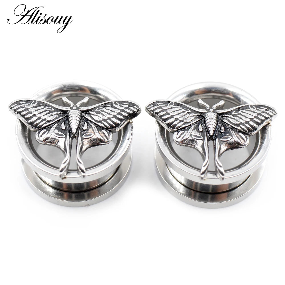 Stainless Steel Butterfly Thread Ear Tunnels – Plug & Stretcher Jewelry (1PC)