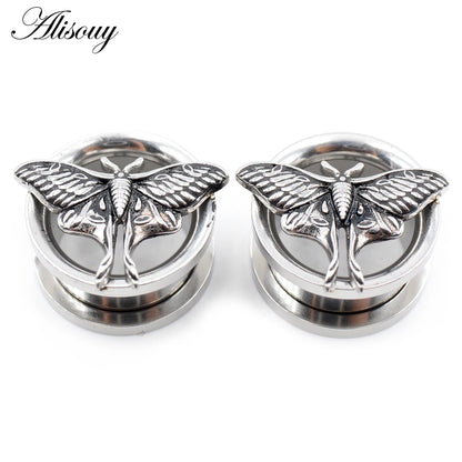 Stainless Steel Butterfly Thread Ear Tunnels – Plug & Stretcher Jewelry (1PC)