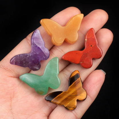Mini Chakra Crystal Butterfly Figurine – Natural Stone Reiki Healing (20×30mm)