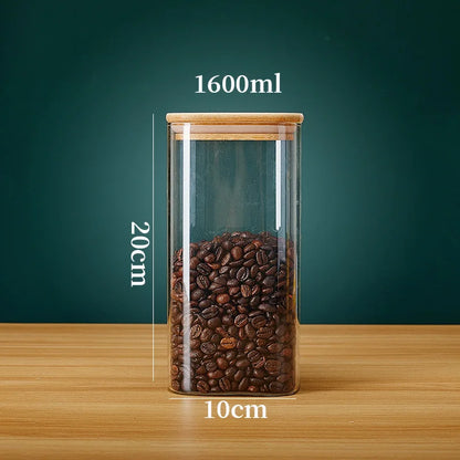 Square Glass Storage Jar with Bamboo Lid