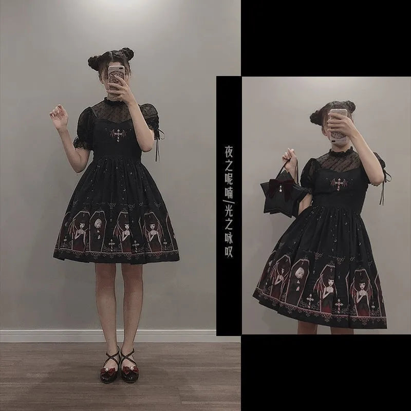 Dark Gothic Devil Print Lolita Dress