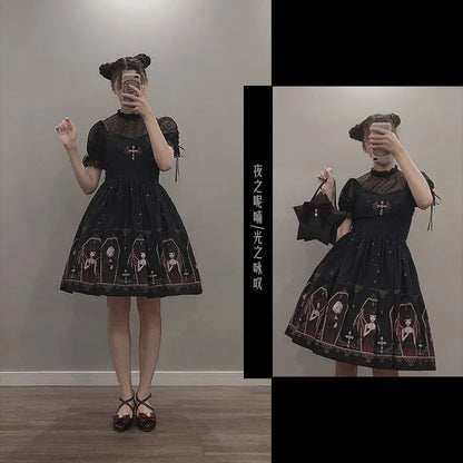 Dark Gothic Devil Print Lolita Dress