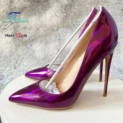 Holographic Purple Stiletto Pumps