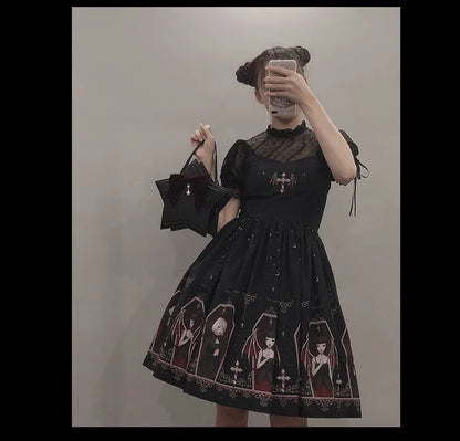 Dark Gothic Devil Print Lolita Dress