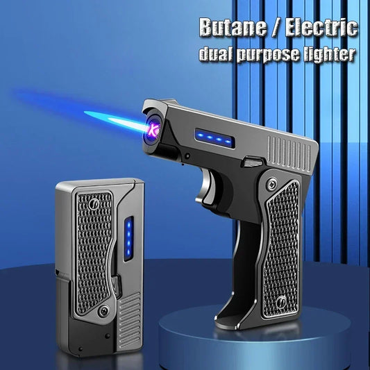 Windproof Gas-Electric Plasma Lighter – USB Type-C Rechargeable Folding Gun-Shaped Torch