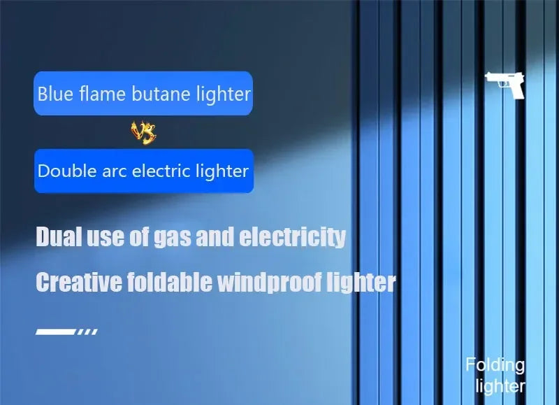 Windproof Gas-Electric Plasma Lighter – USB Type-C Rechargeable Folding Gun-Shaped Torch