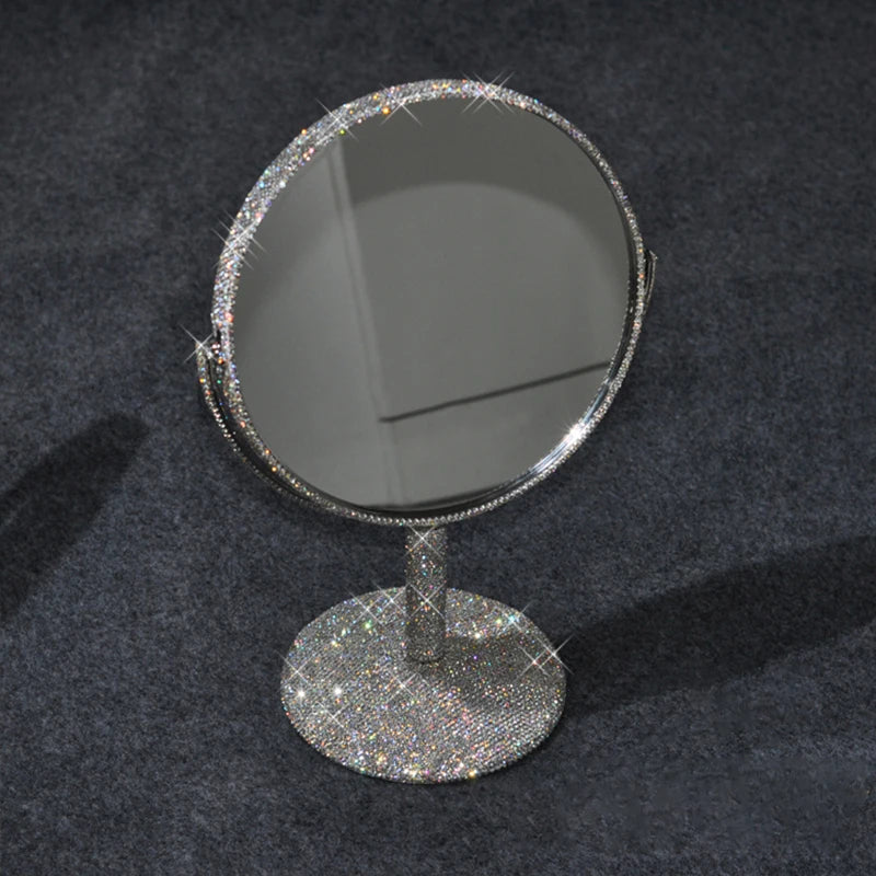 High-End Rhinestone Makeup Mirror – Rotatable Round Vanity Design
