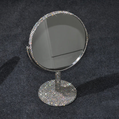 High-End Rhinestone Makeup Mirror – Rotatable Round Vanity Design