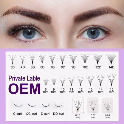Premade Volume Lash Fans – 3D–20D D Curl (8–15mm)