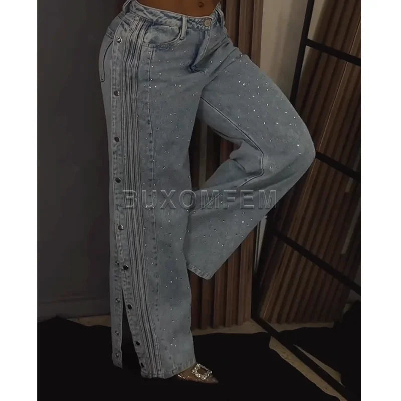 Y2K High-Waist Wide-Leg Pants – Baggy Streetwear Trousers for Women
