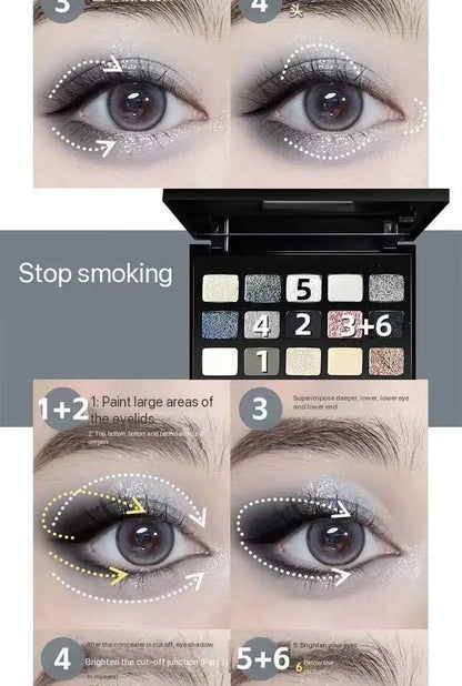 15-Color Pearl Glitter Eyeshadow Palette – Smoky, Cool-Toned, Waterproof Makeup