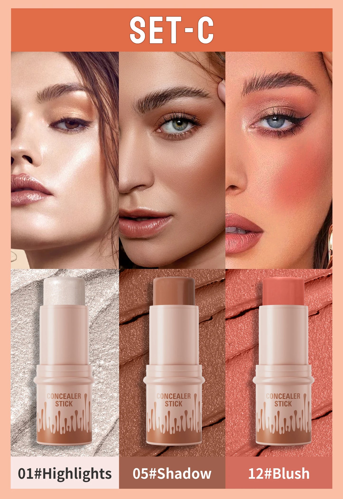 Contour Stick Set – Matte Finish Highlighter & Shadow Duo for Flawless V-Face Sculpting