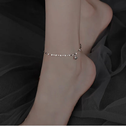 Minimalist Silver Bead Anklet – Women’s Summer Beach Flat Chain Bracelet