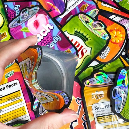 50pcs Holographic Juice Can Stand-Up Mylar Bags – Resealable Zip Pouches