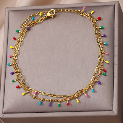 Boho Drop Anklet – Women’s Gold Stainless Steel Wedding & Aesthetic Jewelry (20+5cm)