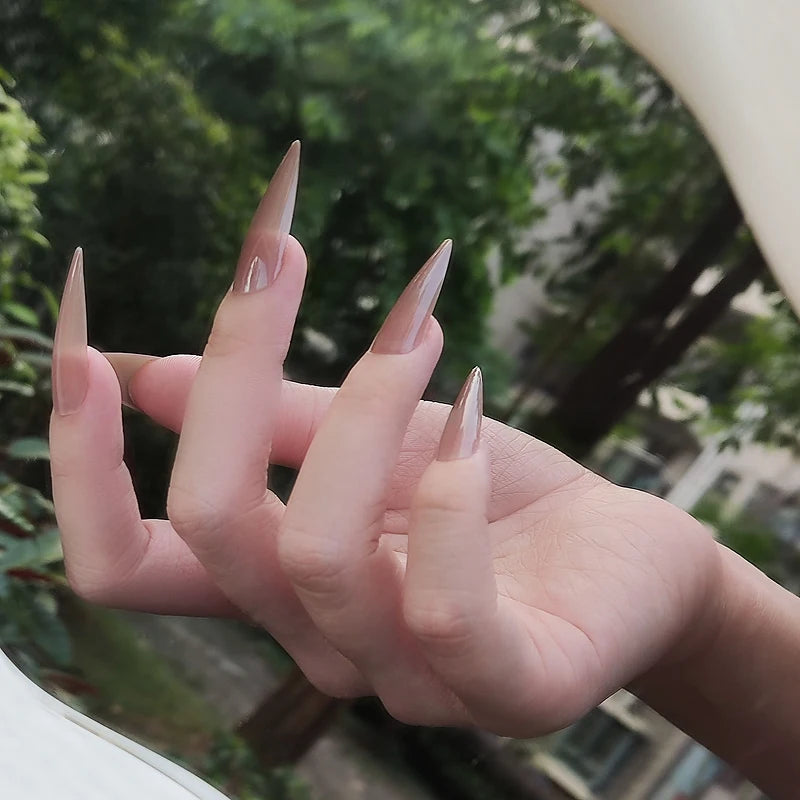 Extra Long Black Stiletto Press-On Nails – 24pc Modern French Style Set 🖤✨