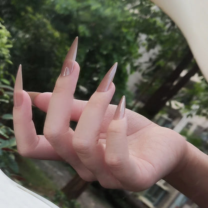 Extra Long Black Stiletto Press-On Nails – 24pc Modern French Style Set 🖤✨